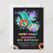 ネオンのウォータースライドチュービングプール誕生日パーティー 招待状 (正面)