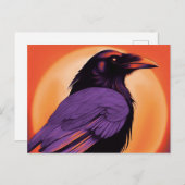ネオンのオレンジ色の背景のカラスのスケッチ ポストカード (正面/裏面)