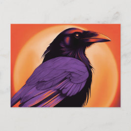 ネオンのオレンジ色の背景のカラスのスケッチ ポストカード