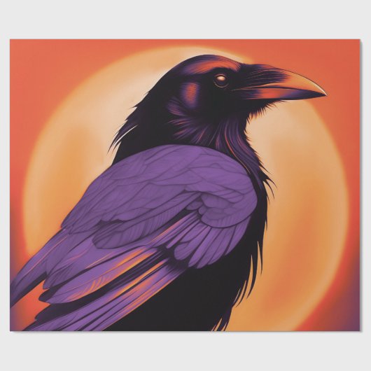 ネオンのオレンジ色の背景のカラスのスケッチ ラッピングペーパー (フラット)