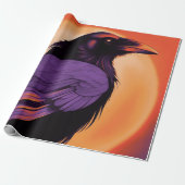 ネオンのオレンジ色の背景のカラスのスケッチ ラッピングペーパー (アンロールド)