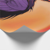 ネオンのオレンジ色の背景のカラスのスケッチ ラッピングペーパー (角)