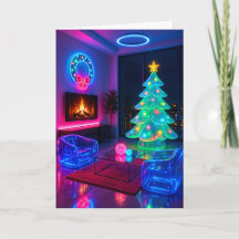 ネオンのクリスマスツリー レトロ未来風 ホリデーカード