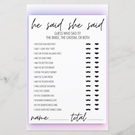 ネオンのグラデーション彼は彼女はブライダルシャワーゲームを言った (正面)