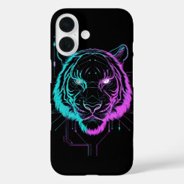 ネオンのデジタルタイガーアート iPhone 16ケース