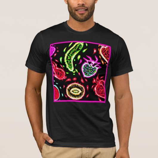 ネオンのトロピカルフルーツがアート買今 Tシャツ (正面)