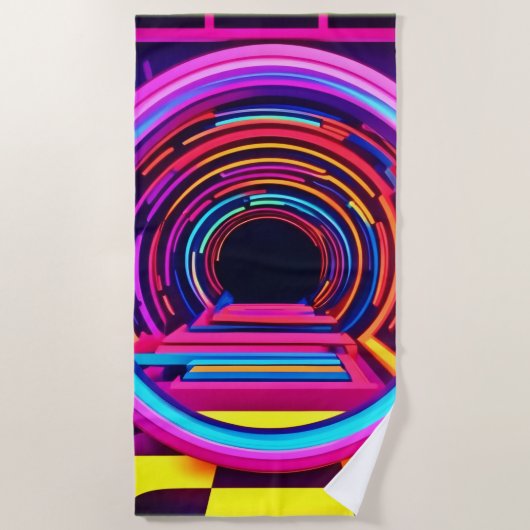 ネオンのトンネルの寸法 ビーチタオル (正面)