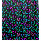 ネオンのハロウィンこうもり、猫、月、星 シャワーカーテン (正面)