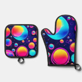 ネオンのバブル宇宙 鍋つかみ&鍋敷きセット (正面)