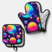 ネオンのバブル宇宙 鍋つかみ&鍋敷きセット (正面/裏面)