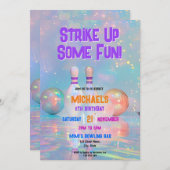 ネオンのホログラフィックボーリングが一部のおもしろいパーティーを破壊 招待状 (正面/裏面)