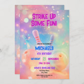 ネオンのホログラフィックボーリングが一部のおもしろいパーティーを破壊 招待状 (正面/裏面)