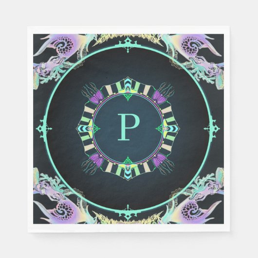 ネオンのマリンスケッチ スタンダードランチョンナプキン (正面)