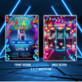 ネオンのレトロなビデオアーケードゲーム誕生日パーティー 招待状