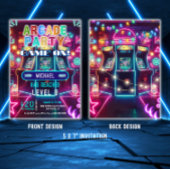 ネオンのレトロなビデオアーケードゲーム誕生日パーティー 招待状