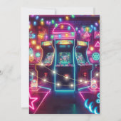 ネオンのレトロなビデオアーケードゲーム誕生日パーティー 招待状 (裏面)