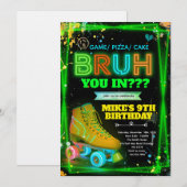 ネオンのローラースケートのパーティー招待状 招待状 (正面/裏面)