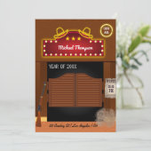ネオンのワイルドウェストカウボーイをテーマにした卒業パーティー 招待状 (スタンド正面)