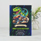 ネオンの光る恐竜の誕生日パーティーの招待状 招待状 (スタンド正面)