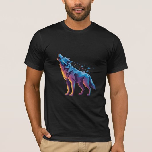 ネオンの吠えるオオカミ - 幾何学的な精神 Tシャツ (正面)