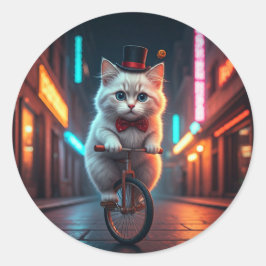 ネオンの夜と猫のフライト ラウンドシール