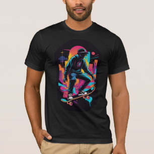 ネオンの夜:グラフィティスケートボーダーアート Tシャツ