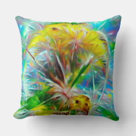 ネオンの夢の風景の中のEthereal Dandelion クッション