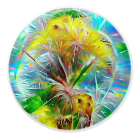 ネオンの夢の風景の中のEthereal Dandelion セラミックノブ (正面)