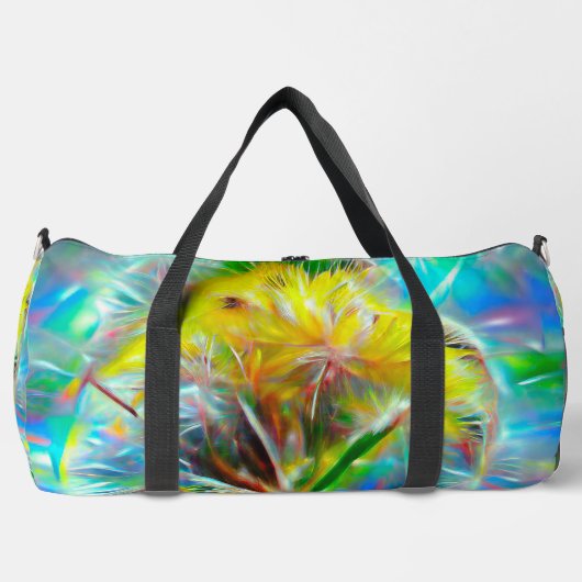ネオンの夢の風景の中のEthereal Dandelion ダッフルバッグ (正面)