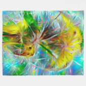 ネオンの夢の風景の中のEthereal Dandelion フリースブランケット (正面(横))