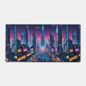 ネオンの夢：未来的な街並み デスクマット (正面)