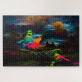 ネオンの幽霊が漂う幻想的なホラー風景 ジグソーパズル (横)