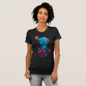 ネオンの幽霊と赤いバラのTシャツ Tシャツ (正面フル)