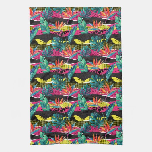 ネオンの抽象的な熱帯質パターン キッチンタオル (縦)