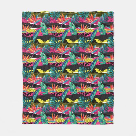 ネオンの抽象的な熱帯質パターン フリースブランケット (正面)
