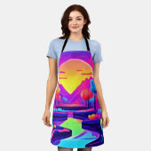 ネオンの日没の風景 エプロン (着用した状態)