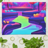 ネオンの日没の風景 キッチンタオル (折り畳み)