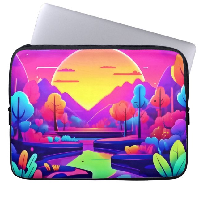 ネオンの日没の風景 ラップトップスリーブ (正面)