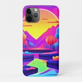 ネオンの日没の風景 iPhone 11 PROケース