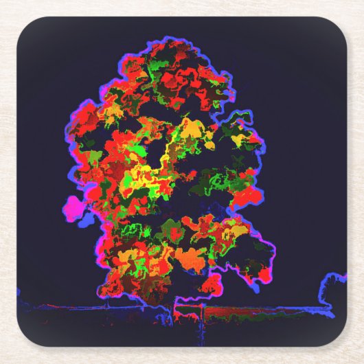 ネオンの木の爆発 スクエアペーパーコースター (正面)