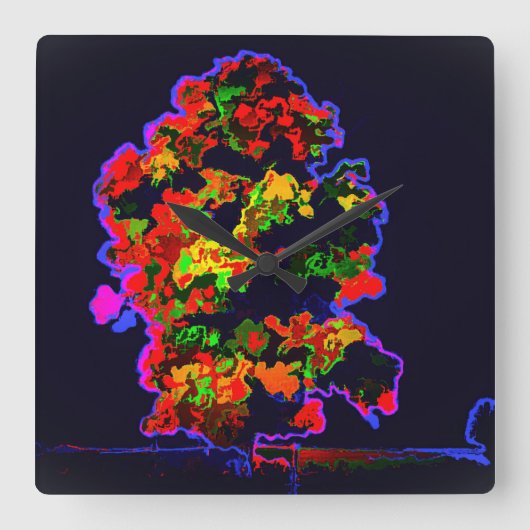 ネオンの木の爆発 スクエア壁時計 (正面)