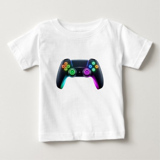 ネオンの未来的なゲームコントローラーロゴTシャツ ベビーTシャツ (正面)