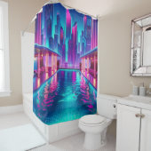 「ネオンの未来的な街並みプール」 シャワーカーテン (インサイチュ)