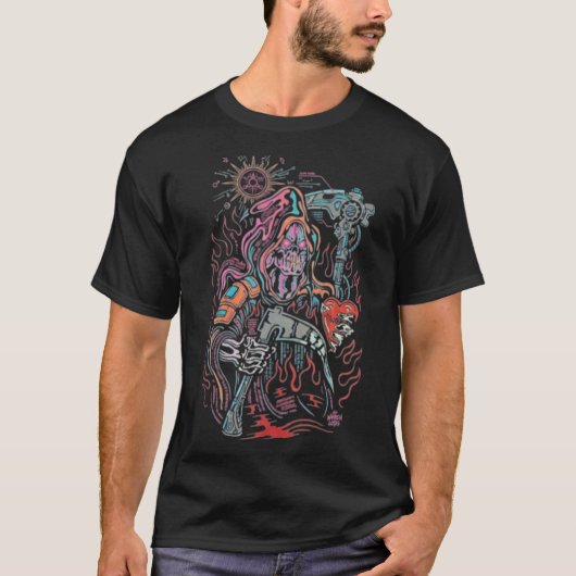 ネオンの死神: サイバーパンク・スタイルのデス Tシャツ (正面)
