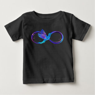 ネオンの無限大シンボルに輝くハummingbird ベビーTシャツ
