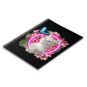 ネオンの熱帯に青い蝶を乗せたかわいい子猫 ノートブック (左側)