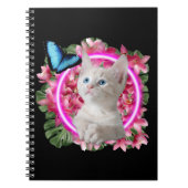 ネオンの熱帯に青い蝶を乗せたかわいい子猫 ノートブック (正面)