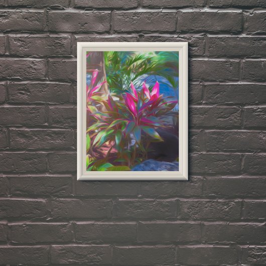 ネオンの熱帯の花の葉 ポスター