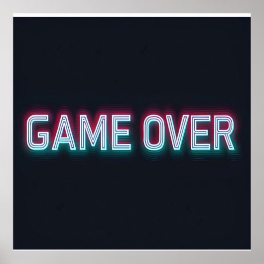 ネオンの看板を越えたゲーム | レトロ白熱［赤熱］光を放つアーケードデザイン ポスター (正面)