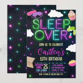ネオンの眠いパーティーの誕生日お泊まり会 招待状 (正面/裏面)